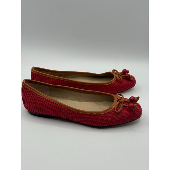 Talbots Red Woven Ballet Flats 6.5B Handmade in Brazil, Leather Sole, Beaded Bow - Picture 3 of 7